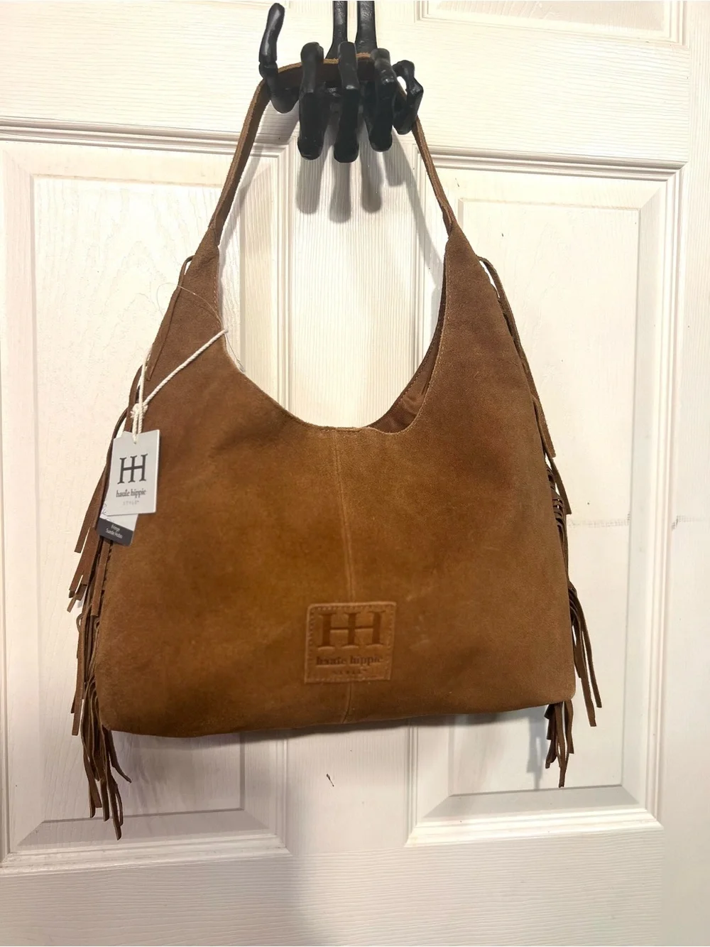 Haute Hippie brown fringed suede hobo bag-NWT